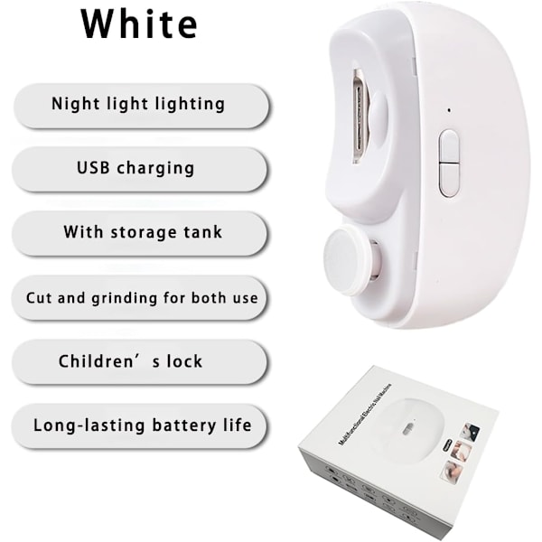 Elektrisk Automatisk Nagelklippare med Ljus, 2 i 1 Fingernagelklippare och Polerare USB Laddningsbar, Säker Fingernageltrimmer Val Rosa