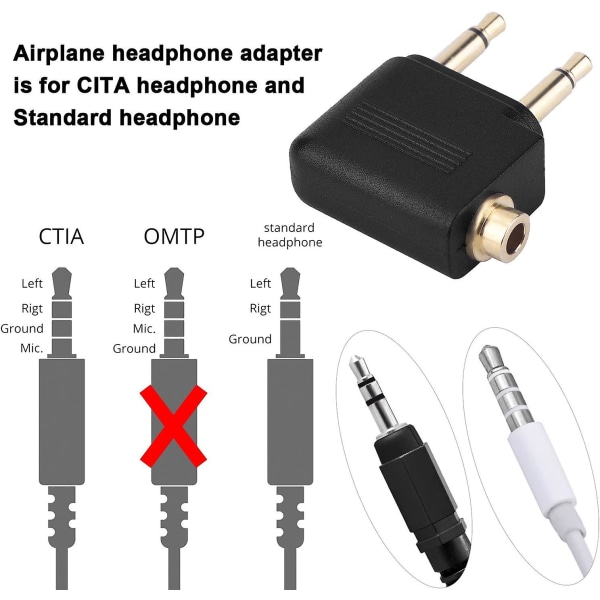 3 stk. Flyvehovedtelefon Konverteringsstik Adapter 3,5 mm Flyvehovedtelefon Adapter