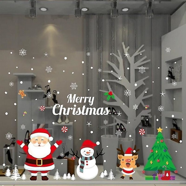 Ny juldekoration Fönsterklistermärken Tomtegåvor God Jul Spegeldekal Xmas Tree Fönsterglasdekal Nytt år 2023