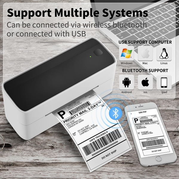 Bluetooth termisk etiketprinter Trådløs forsendelsesetiketprinter, kompatibel med Iphone & android & mac & windows meget brugt