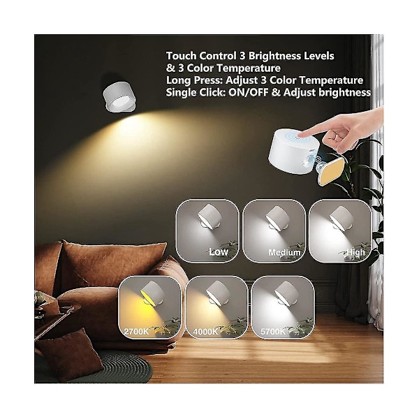 Vägglampor, LED-lampor Batteridrivna vägglampor Läslampa med  uppladdningsbar 360 Free Rot df48 | Fyndiq