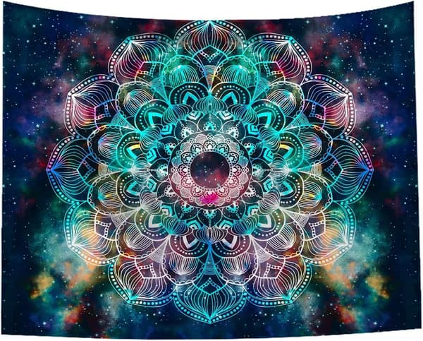 Mandala Veggteppe Polyesterteppe, Fargerik Drøm Full av Romantiske Blomstrende Mandala Blomster 200*148CM