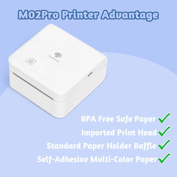 M02 Pro Termisk Miniprinter - Bærbar Printer Kompatibel med iOS og Android - 15/25/53mm Termisk Etiketudskrivning