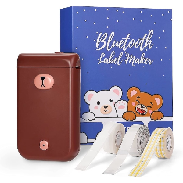 Bärbar etikettmaskin Bluetooth Bear Label Maker, trådlös minietikettskrivare