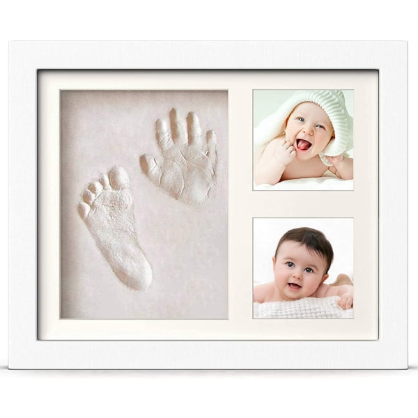 Baby Footprints-ramme, Baby-håndaftrykssæt til fødselsliste, mindeværdige souvenirs-væg- eller borddekorationer
