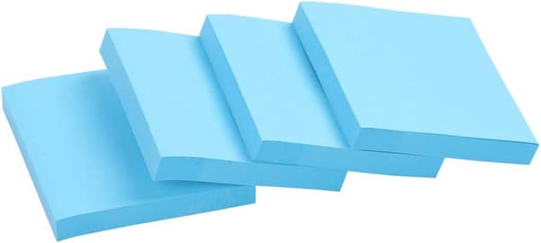 4-pack Super Adhesive Post-It Notes, 7,6 x 7,6 cm, 100 blad per styck (ljusblå)