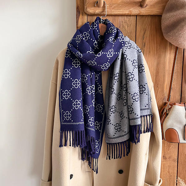 Jacquard-designet vinter dobbeltsidet tørklæde cashmere blød varm lang kvast cashmere sjal kold vindsikkert tæppe tørklæde 4