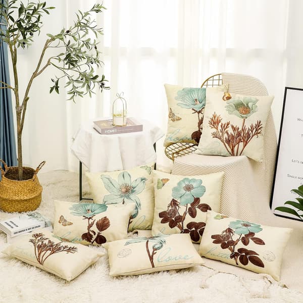 4-pack Kuddfodral 18 x 18, Dekorativ Blommig Linne Kuddfodral för Vardagsrum Sovrum Soffa Säng Kuddfodral Endast