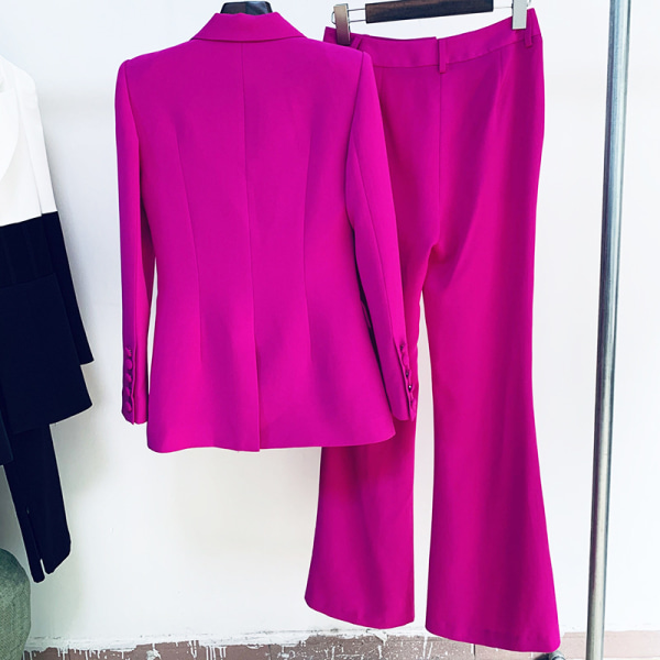 2-osainen ammattimainen muodikas yksinappulainen keskipitkä puku + levenevät housut (violetti-L koko)