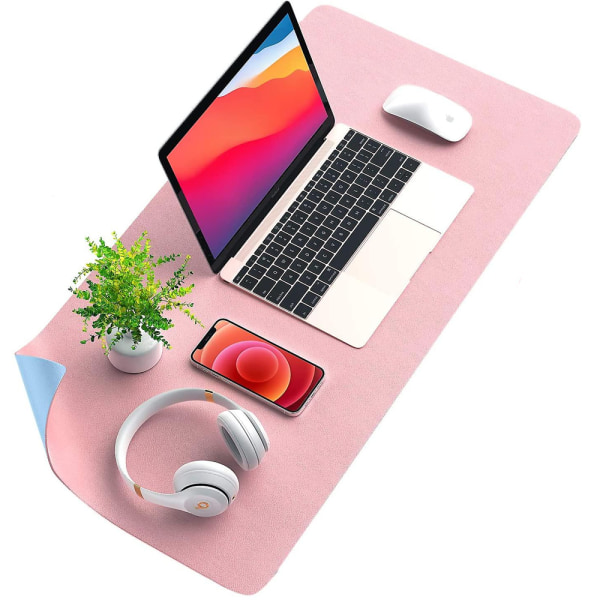 Skrivbordsdyna skyddsmatta - Dubbelsidigt Pu-läder skrivbordsmatta Vattentät skrivbordsunderlägg dator kontorsstudie PU skrivbordsunderlägg (35X15 tum) blå+rosa