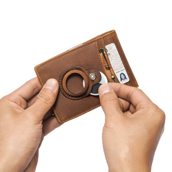Anti-förlorat äkta läder Smart RFID AirTag plånbokshållare, svart