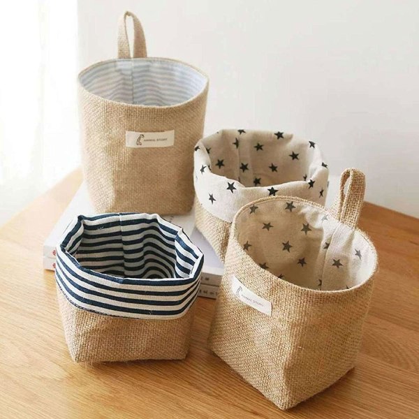 5 stk Jute Bomuld Linned Opbevaringspose Væghængt Dør Organizer Lomme Til Kosmetik Kontorartikler Garderobe Dekoration Kurv (b-l2) 1