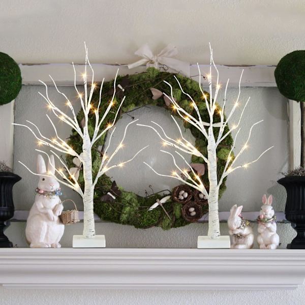 2 Pak Hvidt Juletræ med Lys 45cm Bord Birch Varmt Hvidt LED Batteridrevet 2pcs