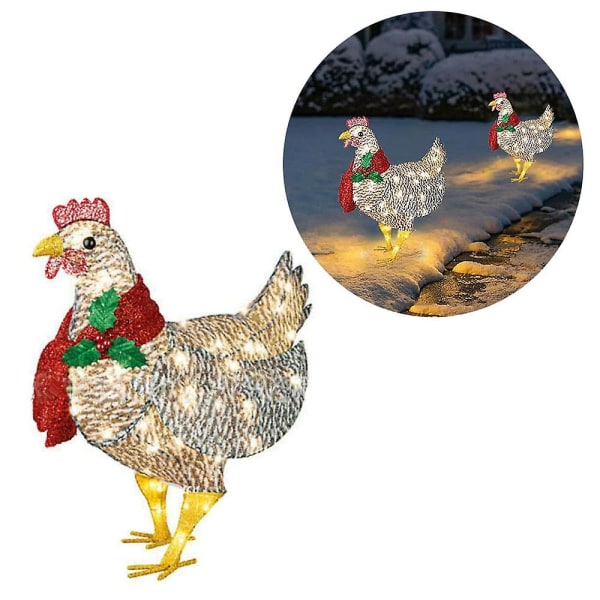 Gårdsdekoration oplyst kylling med tørklæde harpiks Lanternekylling (24x16 cm)