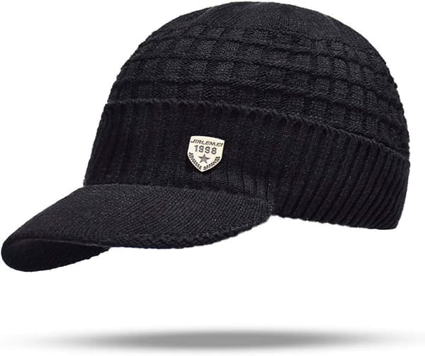 Varm stickad mössa med topp för män, fleecefodrad 1
