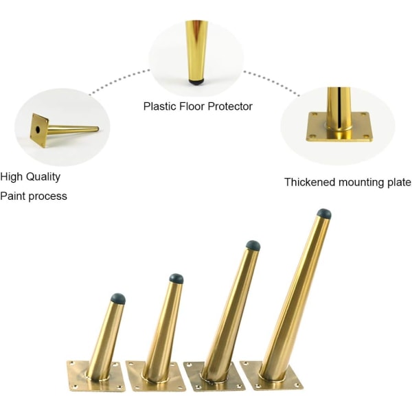 Pieces Vinottain Kalteet 15cm Metallikaapit Jalat, Kartio Huonekalujalat, 201 Ruostumaton Teräs, Kultainen, Korkea, Liukumaton Hiljainen Pohja Soiville, Pöyille Ja
