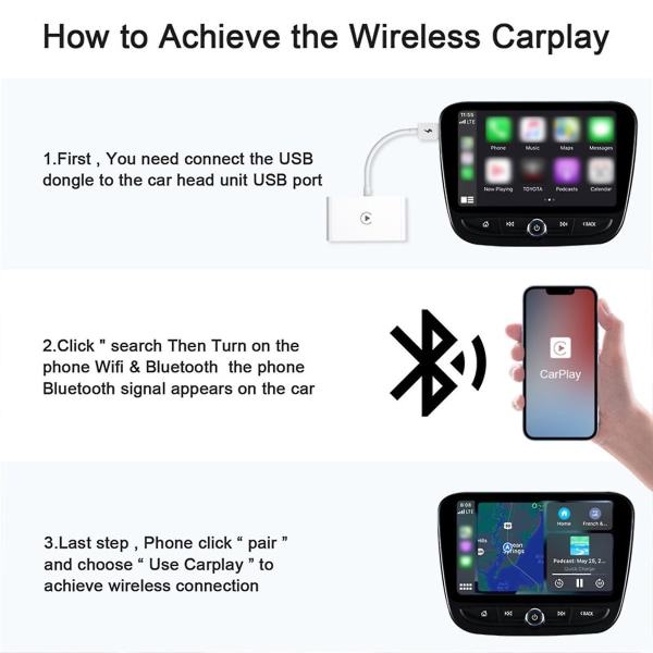 Trådløs Carplay Receiver Adapter Apple Iphone Bluetooth Car Navigation Usb Adapter