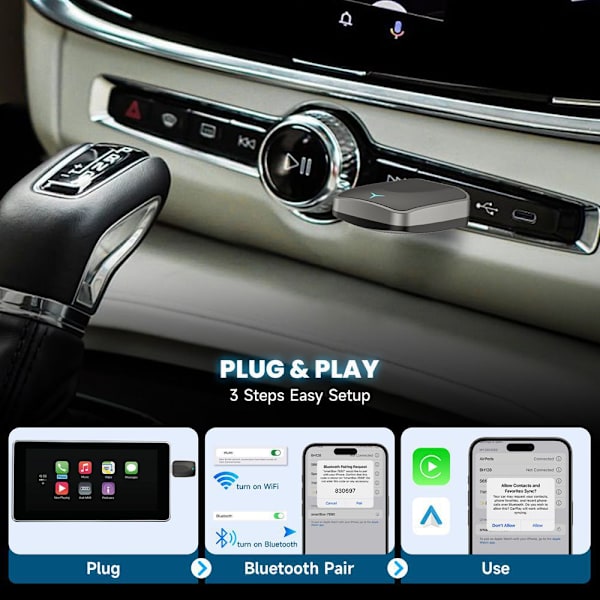 2-i-1 Universal Trådløs Adapterboks til CarPlay og Android Auto - Kablet til Trådløs (Model D) D