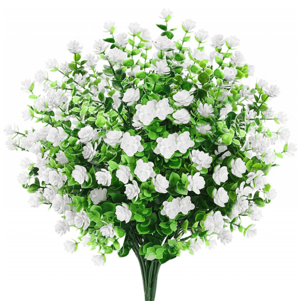 Kunstig blomsterbukett, hvit, 6 bunter
