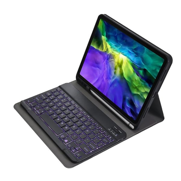 Lammeskindstekstur Ultratyndt Bluetooth-tastatur læderetui med penneholder og baggrundslys til Ipad Air 2022 / Air 2020 10.9 & Pro 11 tommer 2021 / 2020 / Black
