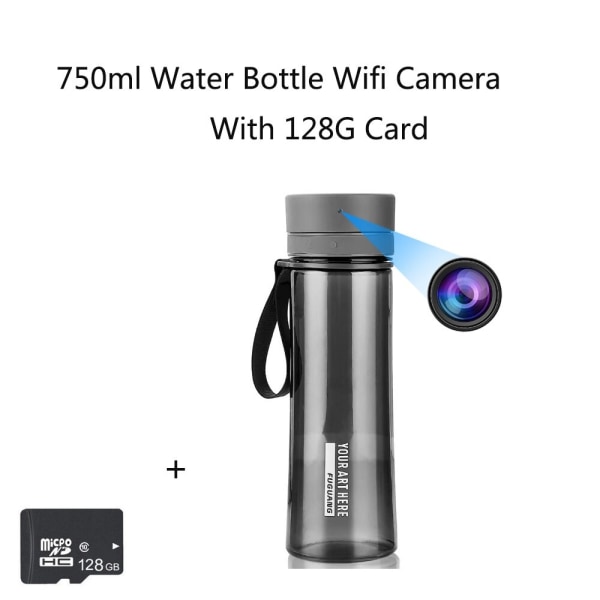 Piilokamera Minikamera HD 750 ml Vesipullo Wifi Etävalvonta videonauhuri Kannettava Outdoor Office Water Cup minikamera 128GB
