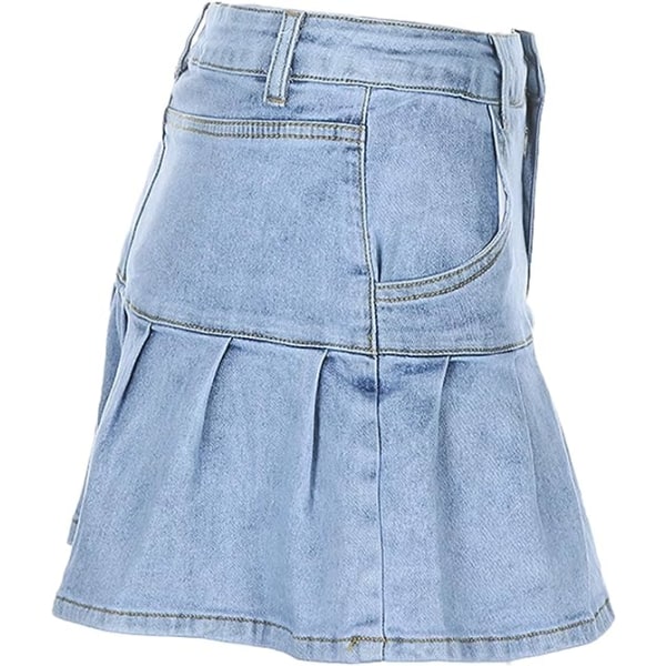 Afslappet nederdel til kvinder Slim Fit A-line flæse-mini-denimnederdel (blå, L)