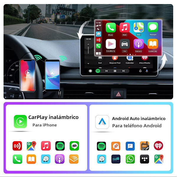 2-i-1 Trådløs Biladapter Kompatibel med CarPlay og Android Auto til Fabriksmonterede Kabelsystemer