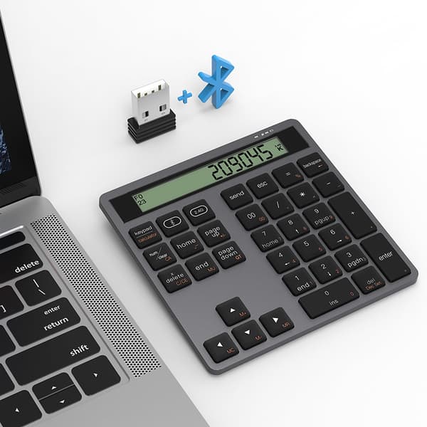 2-i-1 Bluetooth trådlös numerisk knappsats vit med display, kompatibel med Windows Mac, för bärbar dator stationär dator surfplatta white