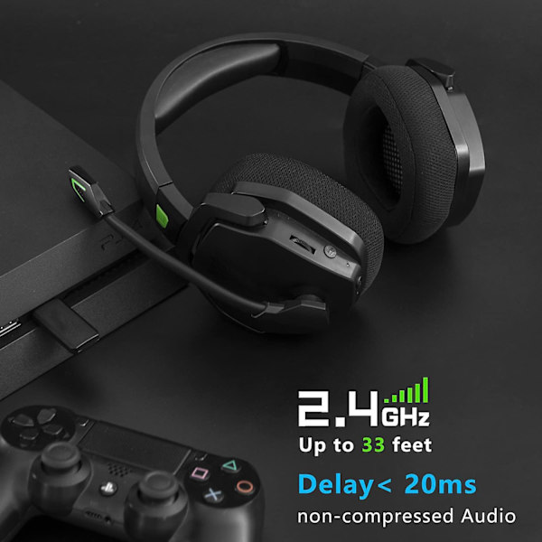 Langaton Pelikäyttöinen Kuuloke Mikrofonilla PS5:lle, PS4:lle, PC:lle, Macille, 3-in-1 Pelikäyttöiset Kuulokkeet Mikrofonilla, 2.4GHz Langaton Playstation-Konsolille, Bluetooth-Tila