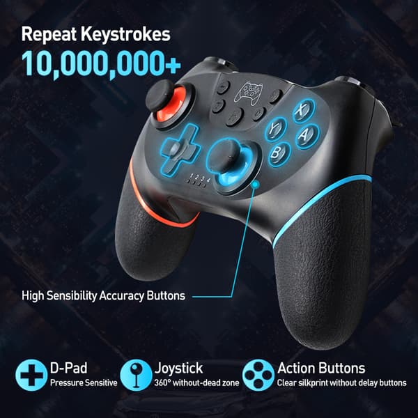 Grøn trådløs Bluetooth gamepad kompatibel med Switch, 6-akset gyro, RGB, makrofunktion