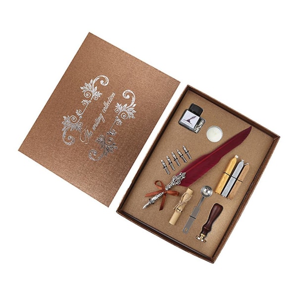 Quill Pen Writing Feather Pen Dip Kalligrafi Pen Set med 5 ersättningsspetsar Marinblå