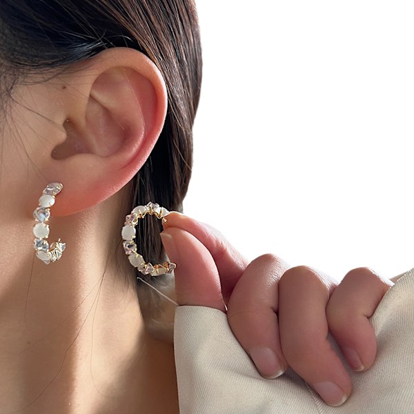 Mote oval opal hoops øredobber for kvinner fest jenter temperament tilbehør unike øredobber gave