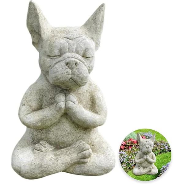 Fransk Bulldog Havefigur, Meditation Hundestatuer, Harpiks Hundeskulptur Dyrestatue, Udendørs Zen Havedekorationer, Fred og Ro til Dig