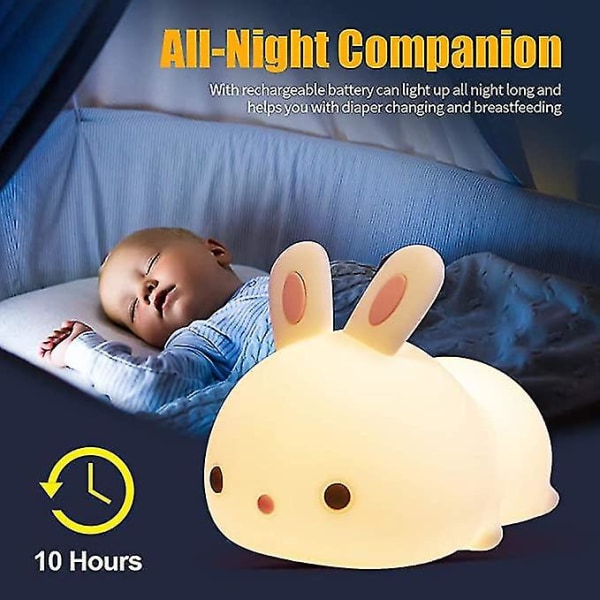 Nattlampa för barn, kaninlampa Söt lampa, nattlampor för barn för sovrummet, uppladdningsbar nattlampa för baby , för tonåringar Toddler Barn Söt Gif [gratis frakt