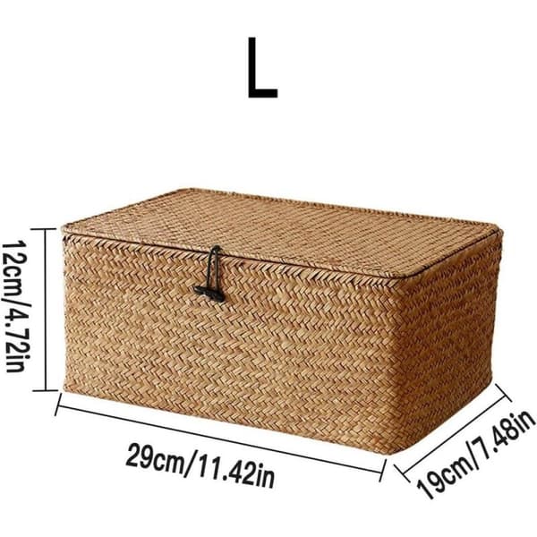 Flettet opbevaringskasse i rattan med låg, 29 x 19 x 12 cm