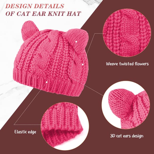 Kat Øre Beanies Sød Kat Strikket Hue Vinter Strik Kabel Hue til Kvinder-14607
