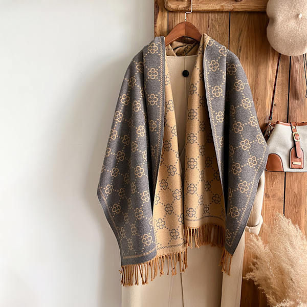 Jacquard-designet vinter dobbeltsidet tørklæde cashmere blød varm lang kvast cashmere sjal kold vindsikkert tæppe tørklæde 4