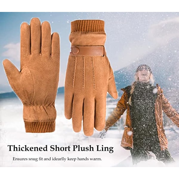 Gants Hiver chaud écran tactile pour homme femme thermiques en ruskind doublure polaire mitaines anti-glisse hivernales pour le sport en plein air Condu