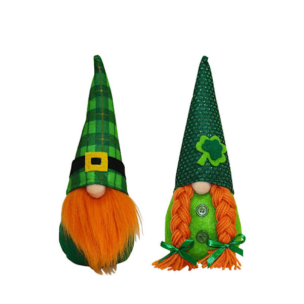 Irlandsk St. Patricks Dag Kortindsætning Kagedekoration Dværg Spids Hat Ansigtsløs Dukke Pynt Men's Orange Beard