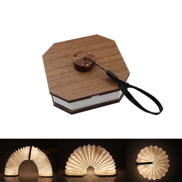 Naturtræ Smart Accordion LED Lys Bordlampe Genopladelig Via USB (sort træ)