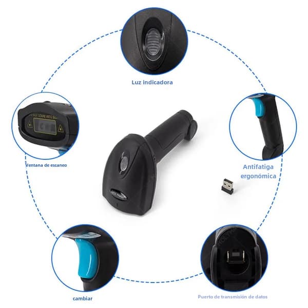 U2 Kablet 1D/2D Stregkodelæser (Blå Knap), Bærbar Stregkodelæser, Bluetooth-forbindelse, 2D Trådløs Scanner, Håndholdt 1D Stregkodelæser U2 Wired 2D