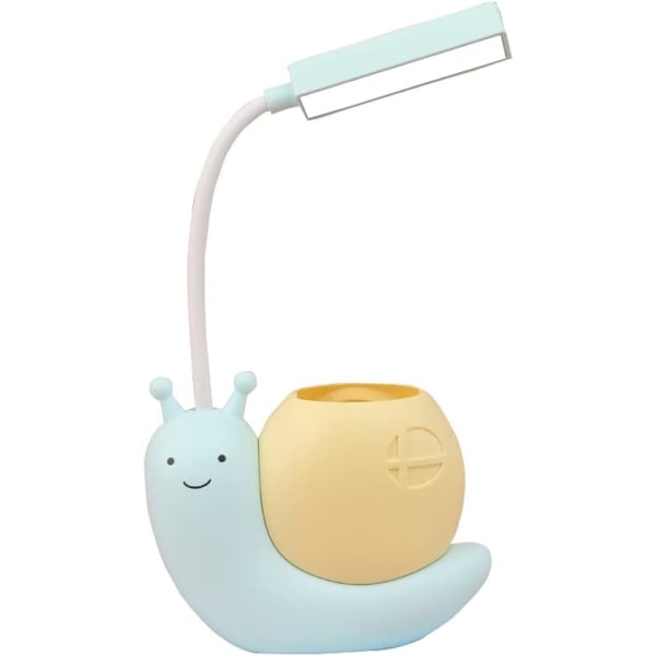 Cute Kids Lamp with Pen Holder,LED Desk Lamp for Child,Snail Shape USB Charging Student Learning Eye Protection Lamp Blue