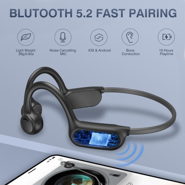 Bone conduction bluetooth headset in-ear öronkrok sport lång batteritid headset-röd