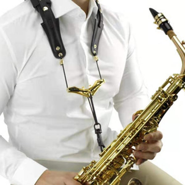 Saxofonrem, Universal dobbelt læder Sax skulderrem, Justerbar polstret skulderrem til altsaxisk tenorsopran saxofon