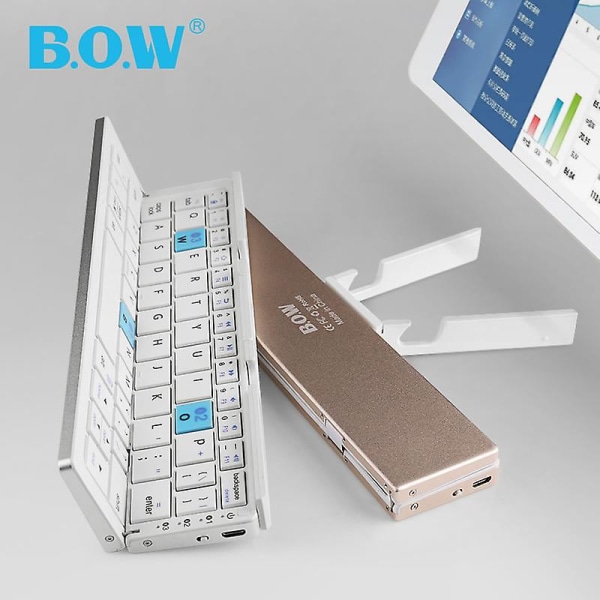 Tri-foldbart sammenfoldeligt Bluetooth trådløst tastatur Aluminiumshus til Ipad 7 8 9 Gen Pro Mini Iphone 11 12 13 14 Pro Max Black