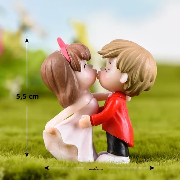 Miniature Brud & Brudgom Figurer, 2 STK. Pink Sæt, Bryllups- eller Havepynt