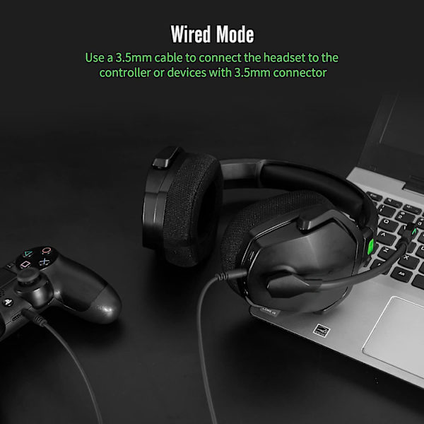 Langaton Pelikäyttöinen Kuuloke Mikrofonilla PS5:lle, PS4:lle, PC:lle, Macille, 3-in-1 Pelikäyttöiset Kuulokkeet Mikrofonilla, 2.4GHz Langaton Playstation-Konsolille, Bluetooth-Tila