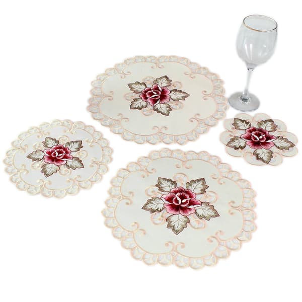 4 st Broderad Spets Utskuren Rund Duk Bordsunderlägg Vas Matta, Bomull, Linne, 30cm Diameter Rund