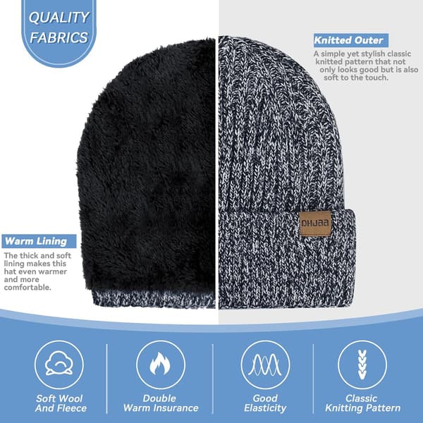 Klassisk Beanie Hat, Dame Varmt Slouch Strik Dobbelt Lag Vinter Hat, Unisex Termisk Isolerende Stribet Pompom Beanie Hat til Mænd Kvinder Børn 3