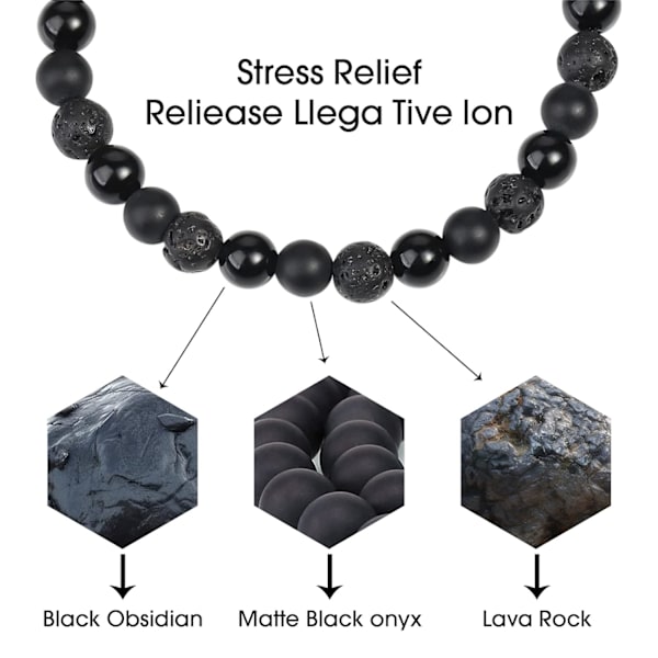 Svarta Pärl armband för Män Pojkar - 6mm Obsidian Onyx Lava Pärlor Armband Set för Par - Julgåvor Födelsedagspresenter